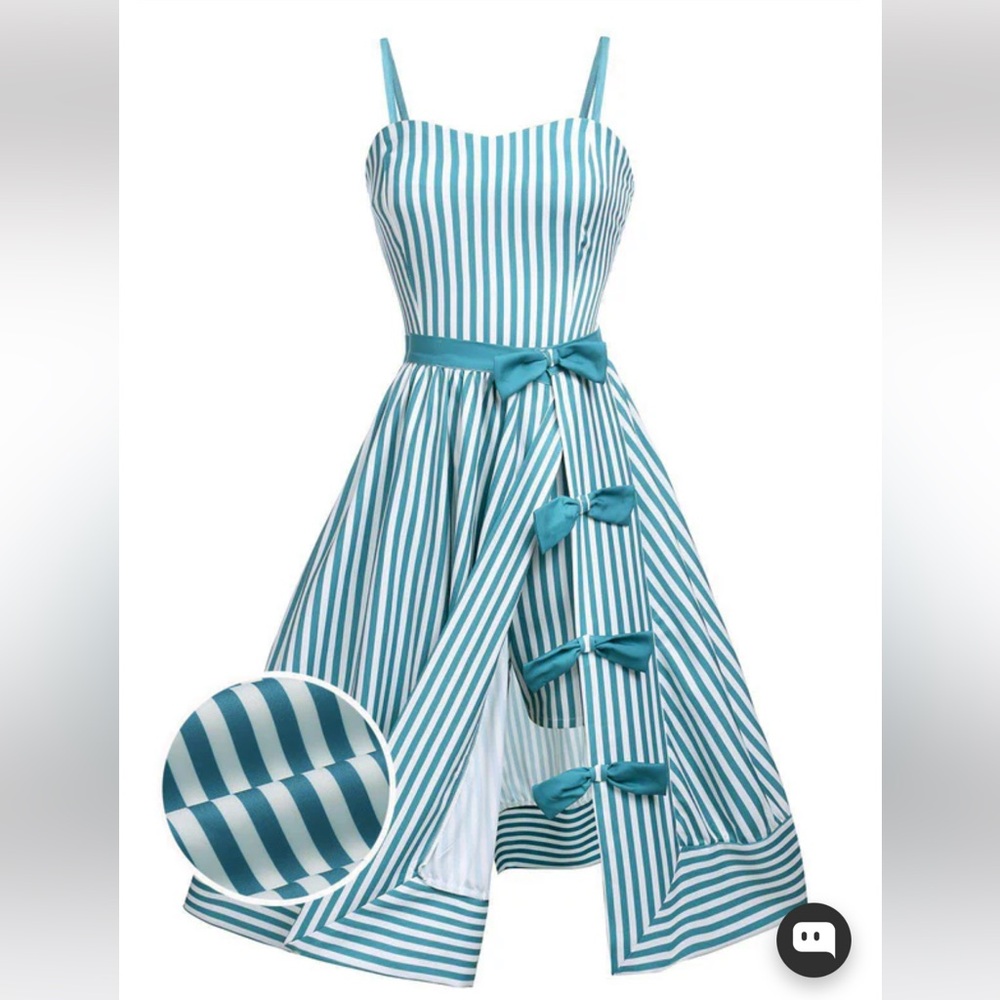Retro stage TURQUOISE 1950S STRIPES ROMPER & SKIRT - Picture 3 of 14
